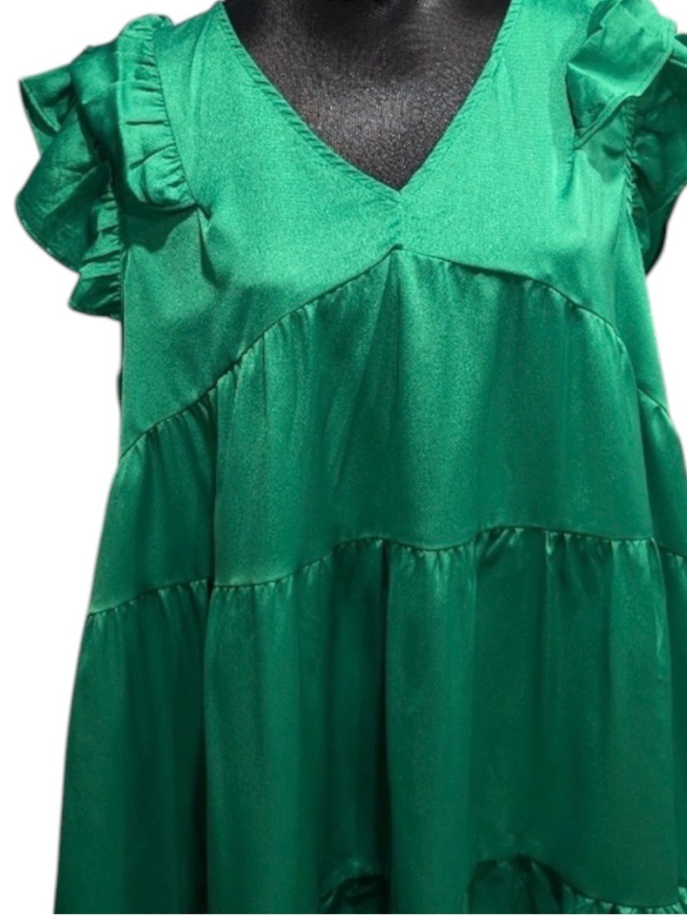 Umgee Tiered Ruffle Sleeve Babydoll Mini Dress XL Green NWT - Picture 6 of 9